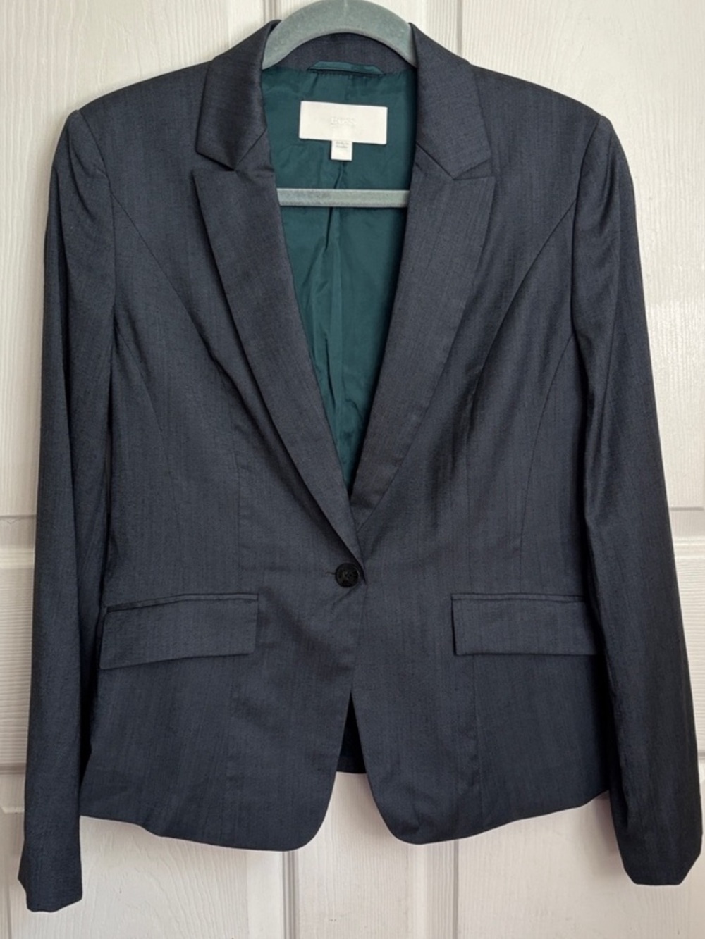 Boss Gray Single-Button Virgin Wool Viscose blend Blazer Sz 6 Career work lined